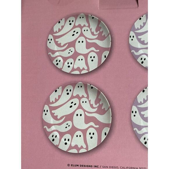 Set Of 4 Elum Home Halloween PINK & PURPLE Ghosts Ceramic Appetizer Plates 7.5” - Picture 7 of 9